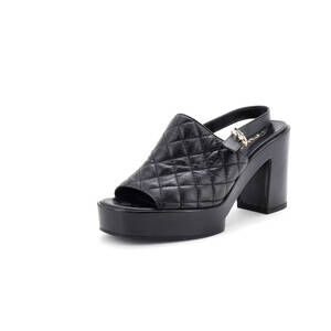 Chanel Women's CC Slingback Platform Sandals Quilted Leather